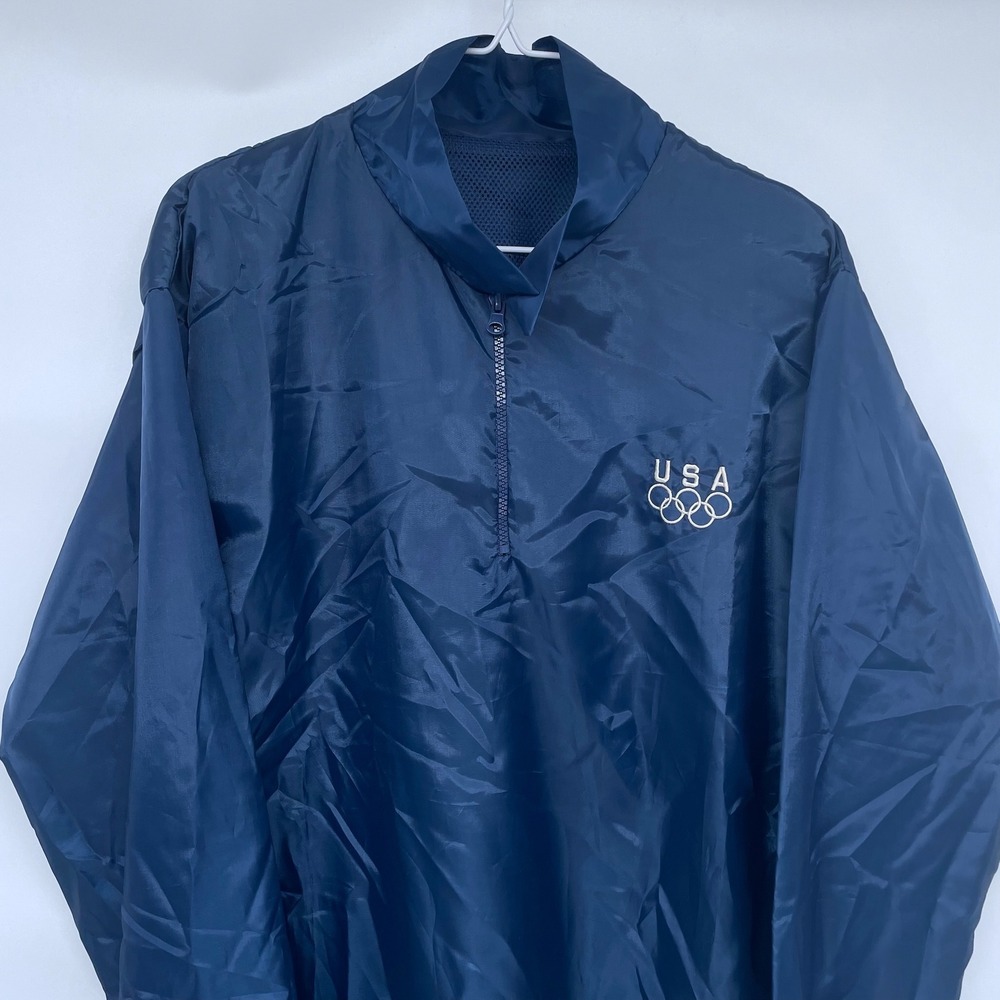 Blue USA Olympics 1/4 Zip Pullover Windbreaker Large Polyester United States - Picture 2 of 5